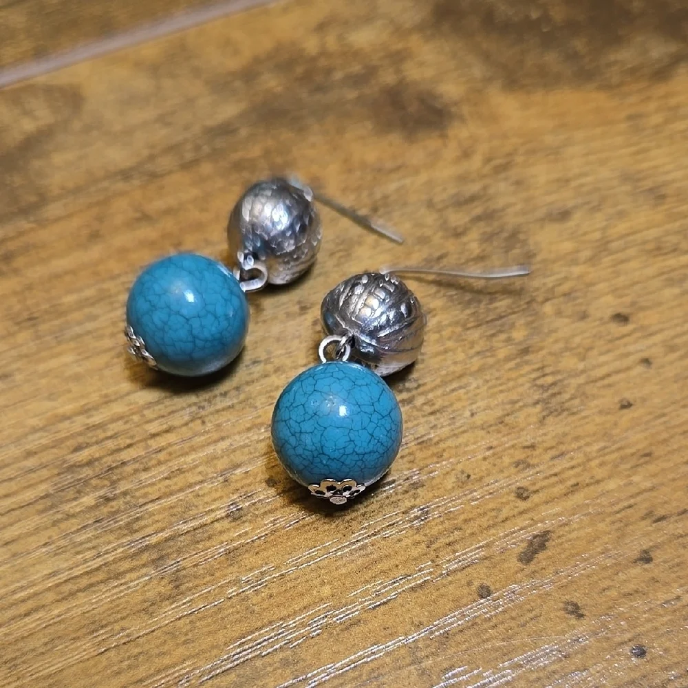Blue and silver toned hanging earrings